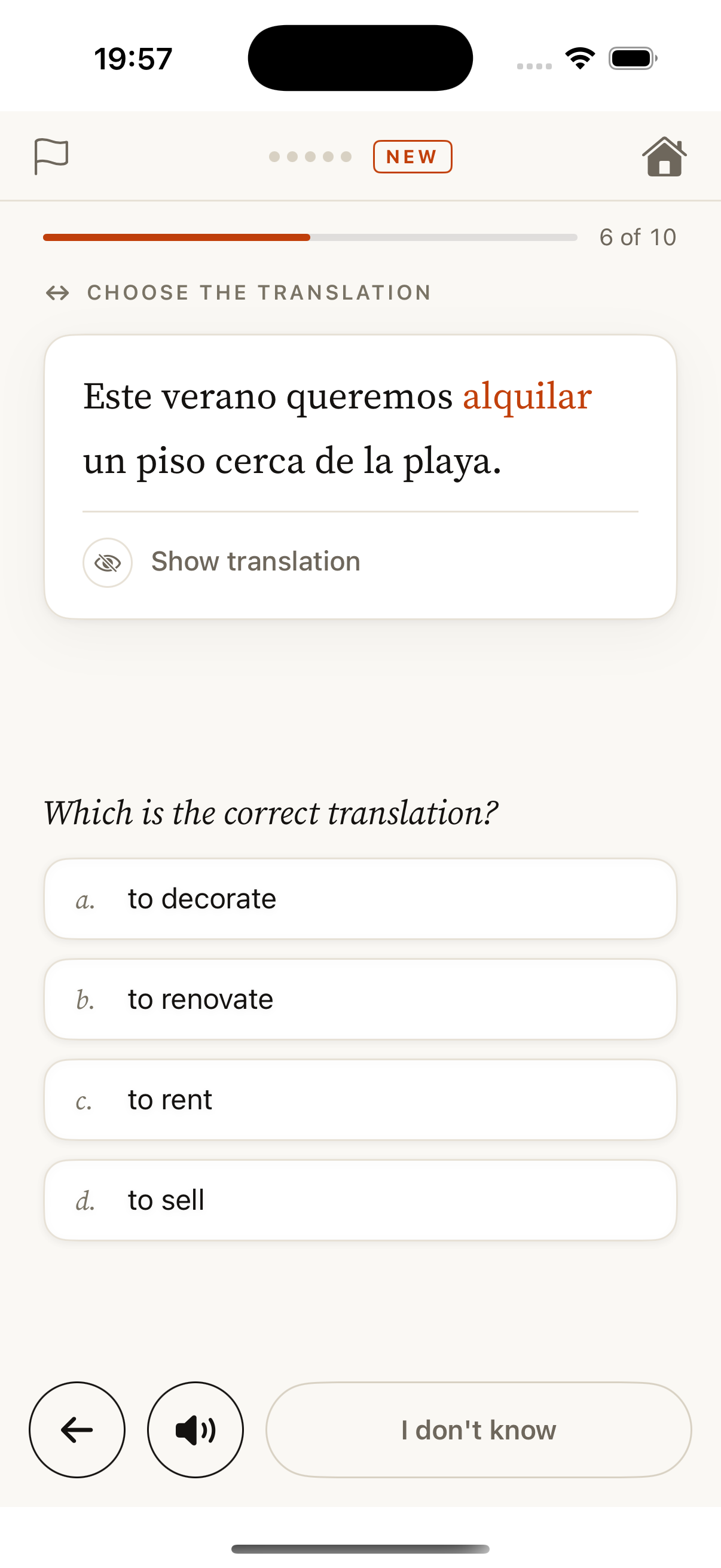 Multiple choice Spanish exercise