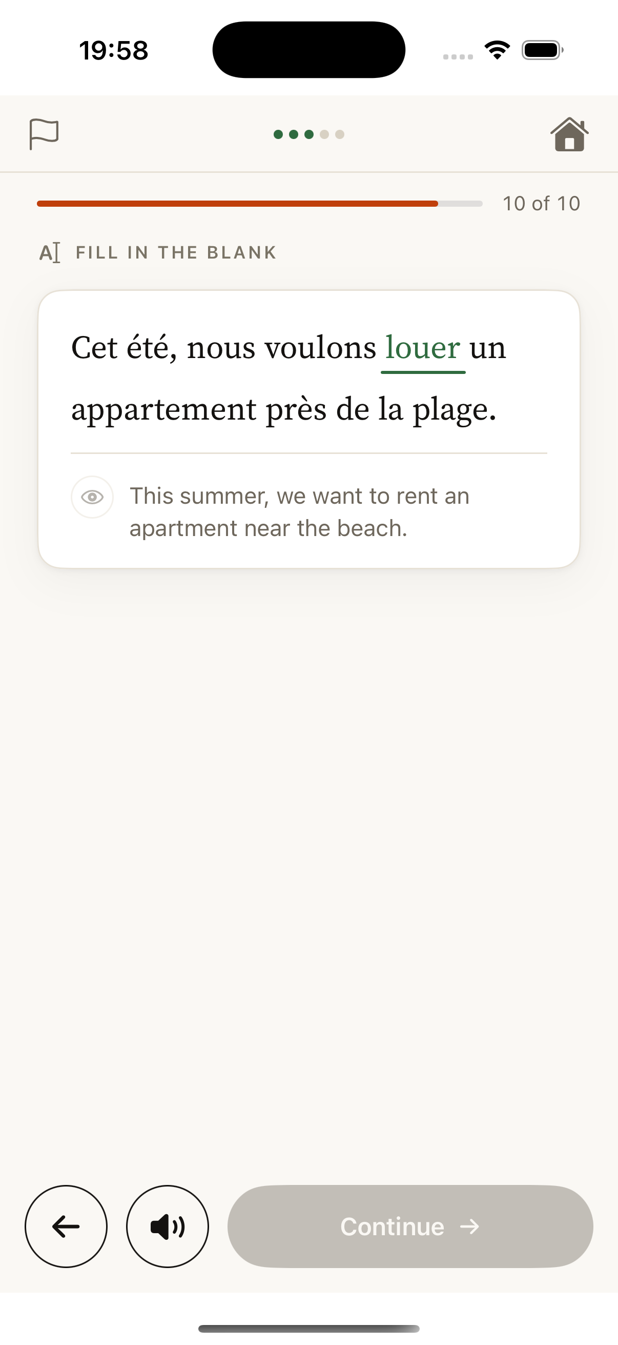 Fill-in-the-blank French exercise