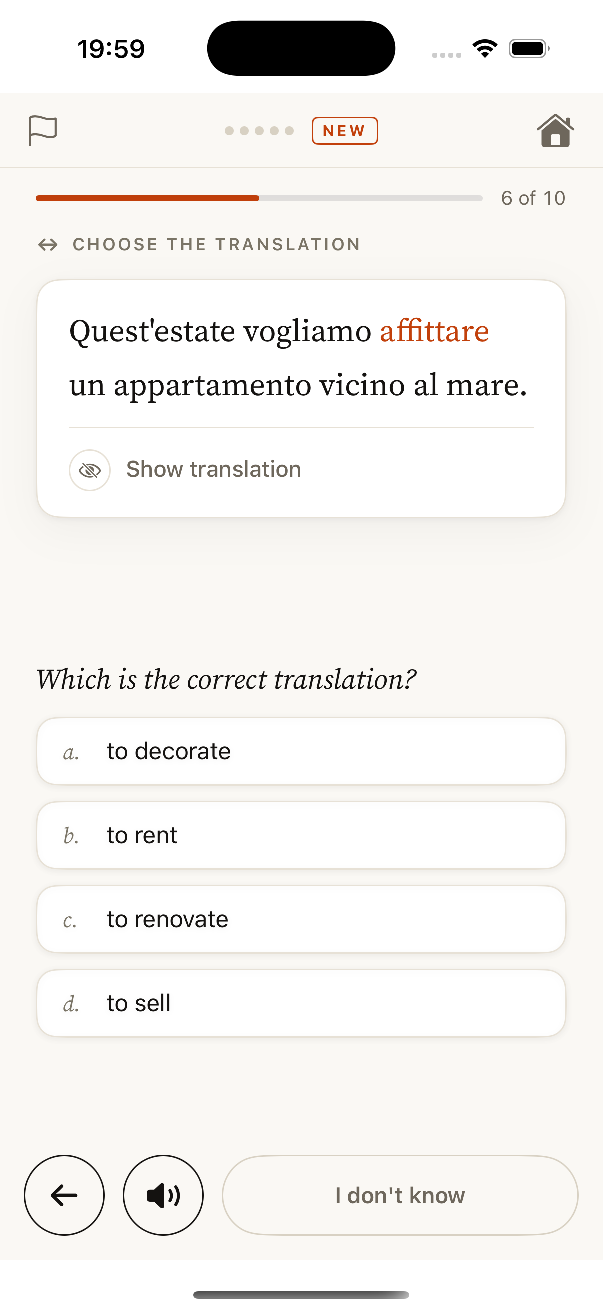 Multiple choice Italian exercise