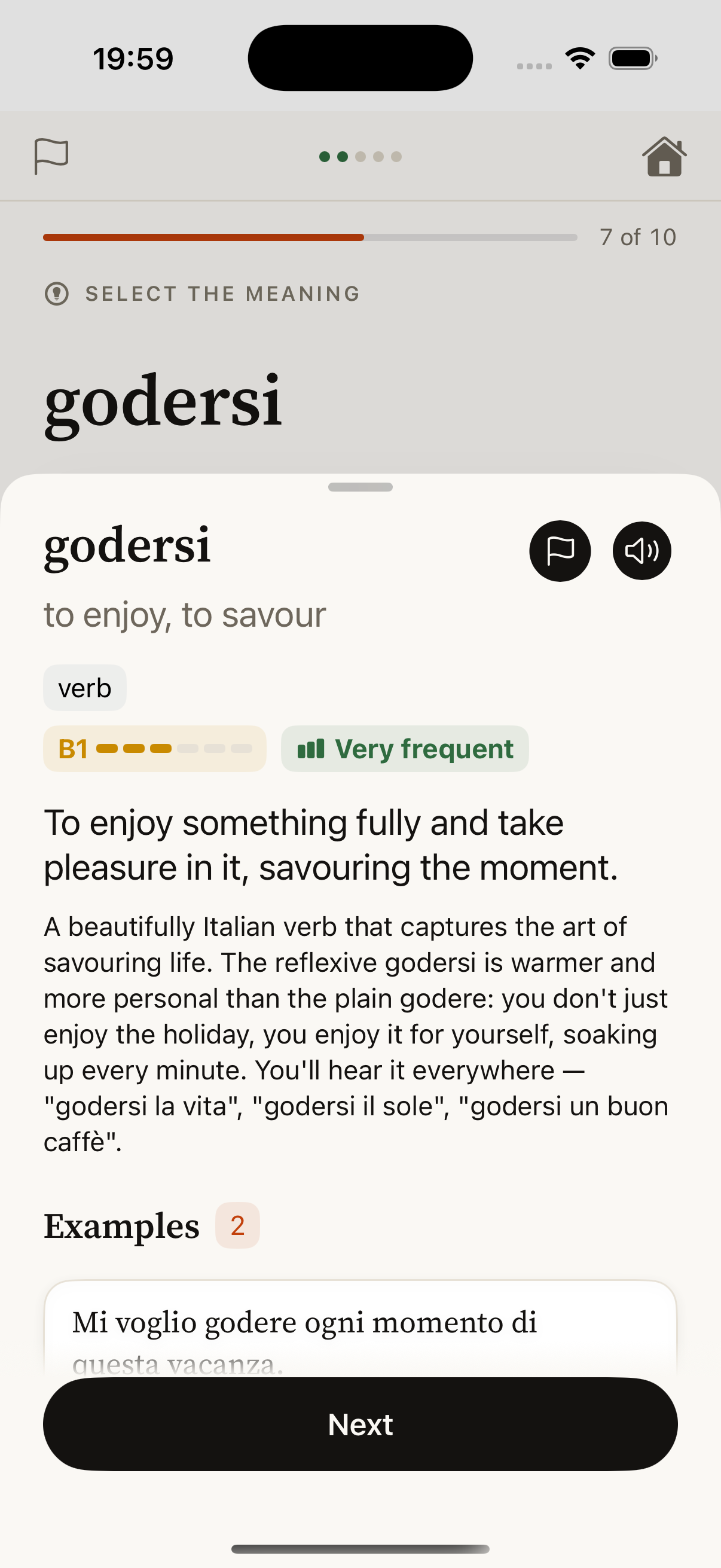 Italian word definition sheet