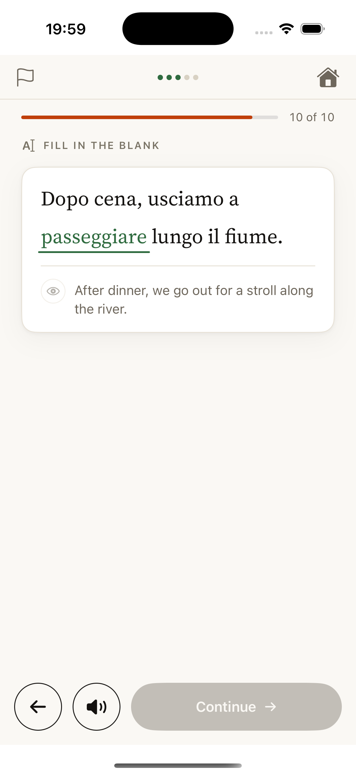 Fill-in-the-blank Italian exercise